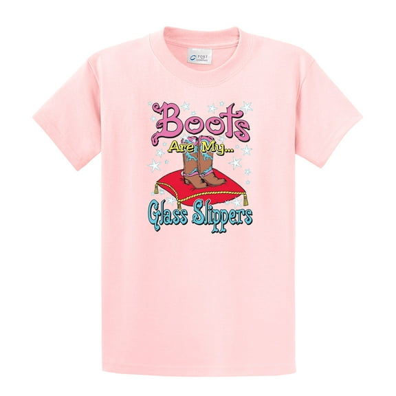 Sassy Chick Youth Short Sleeve T-shirt Boots are My Glass Slippers-Lightpink-Ys