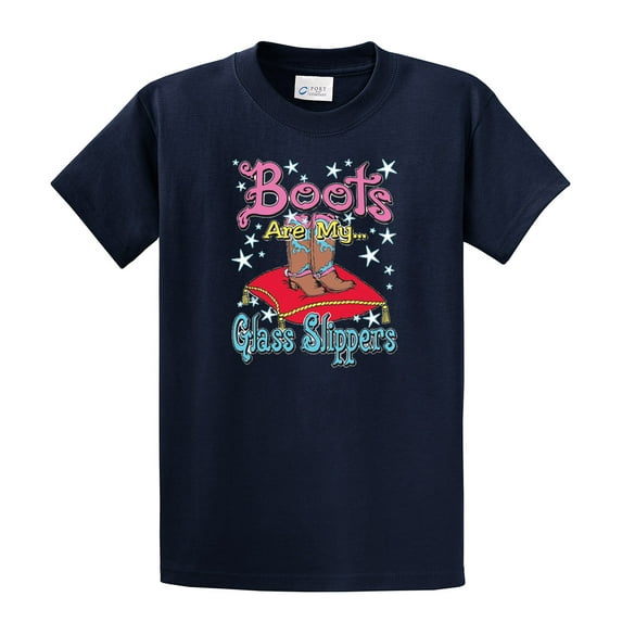 Sassy Chick Youth Short Sleeve T-shirt Boots are My Glass Slippers-Navy-Ym