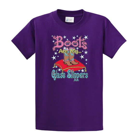 Sassy Chick Youth Short Sleeve T-shirt Boots are My Glass Slippers-Purple-YXL