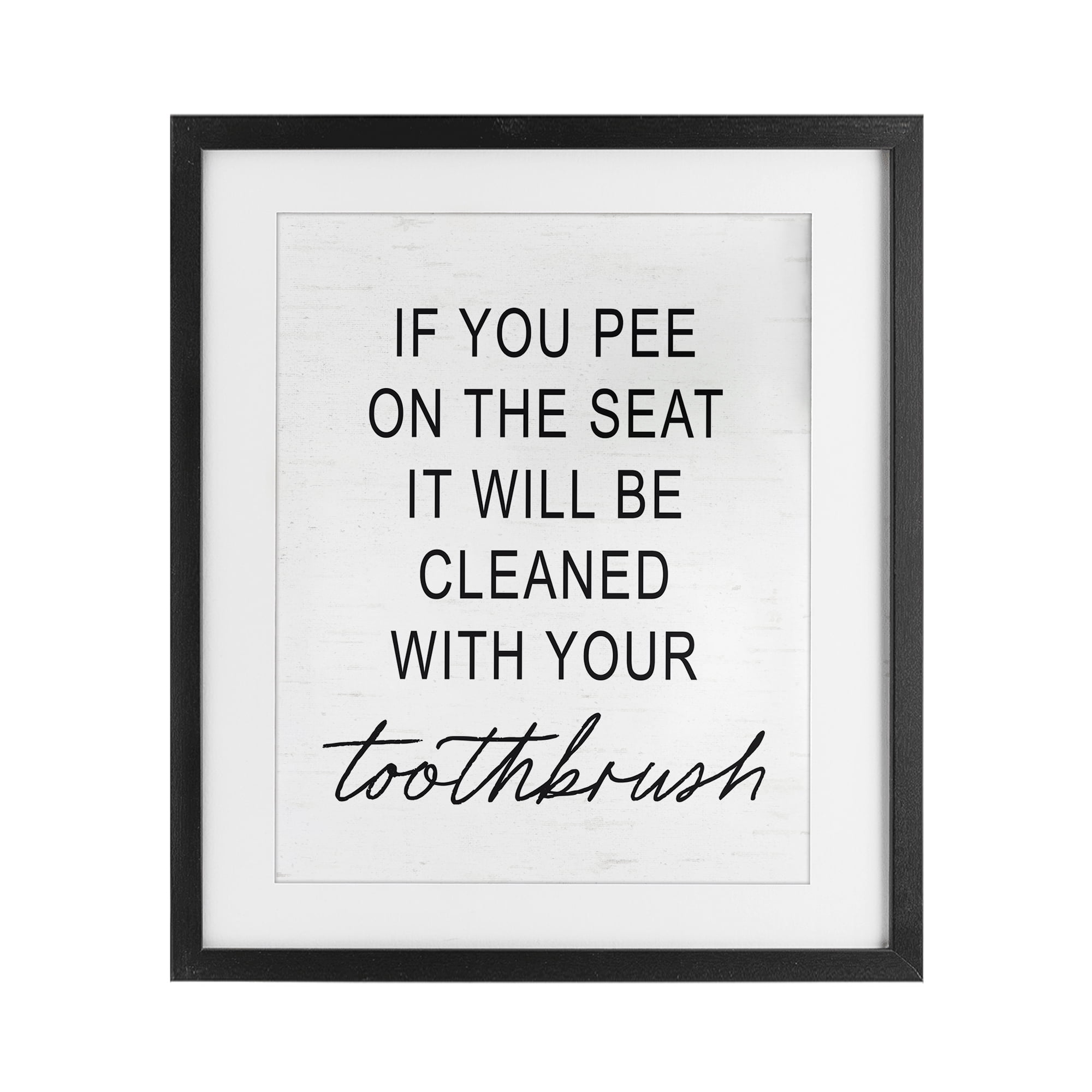 Sassy Clean With Toothbrush Warning Black Framed Print Under Glass, design by Lettered and Lined