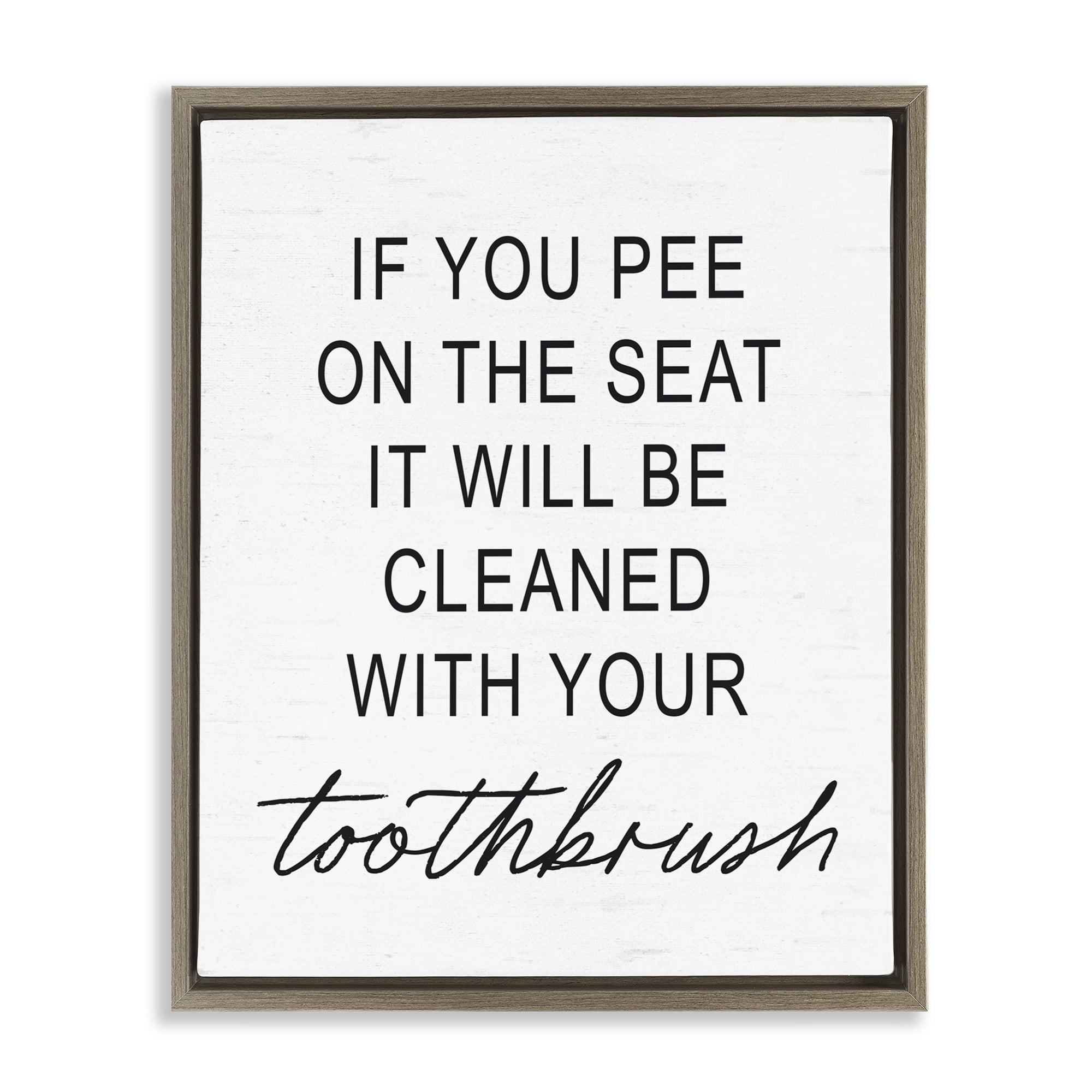 Sassy Clean With Toothbrush Warning Brown Framed Floater Canvas Wall Art, design by Lettered and Lined