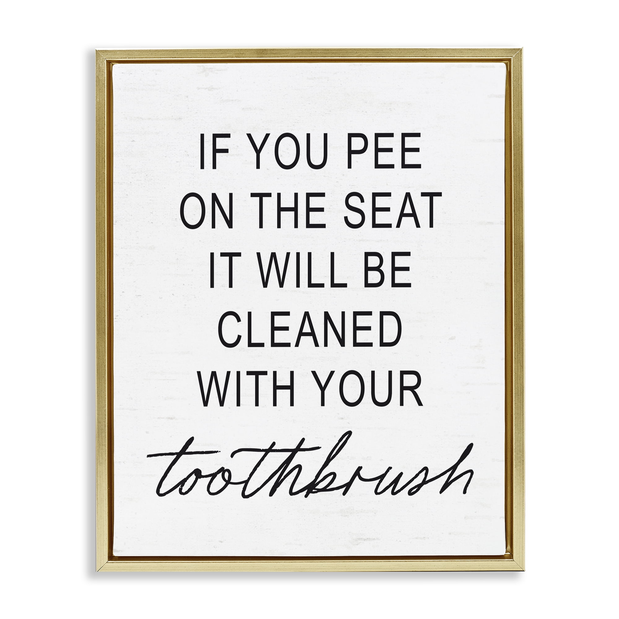 Sassy Clean With Toothbrush Warning Gold Framed Floater Canvas Wall Art, design by Lettered and Lined