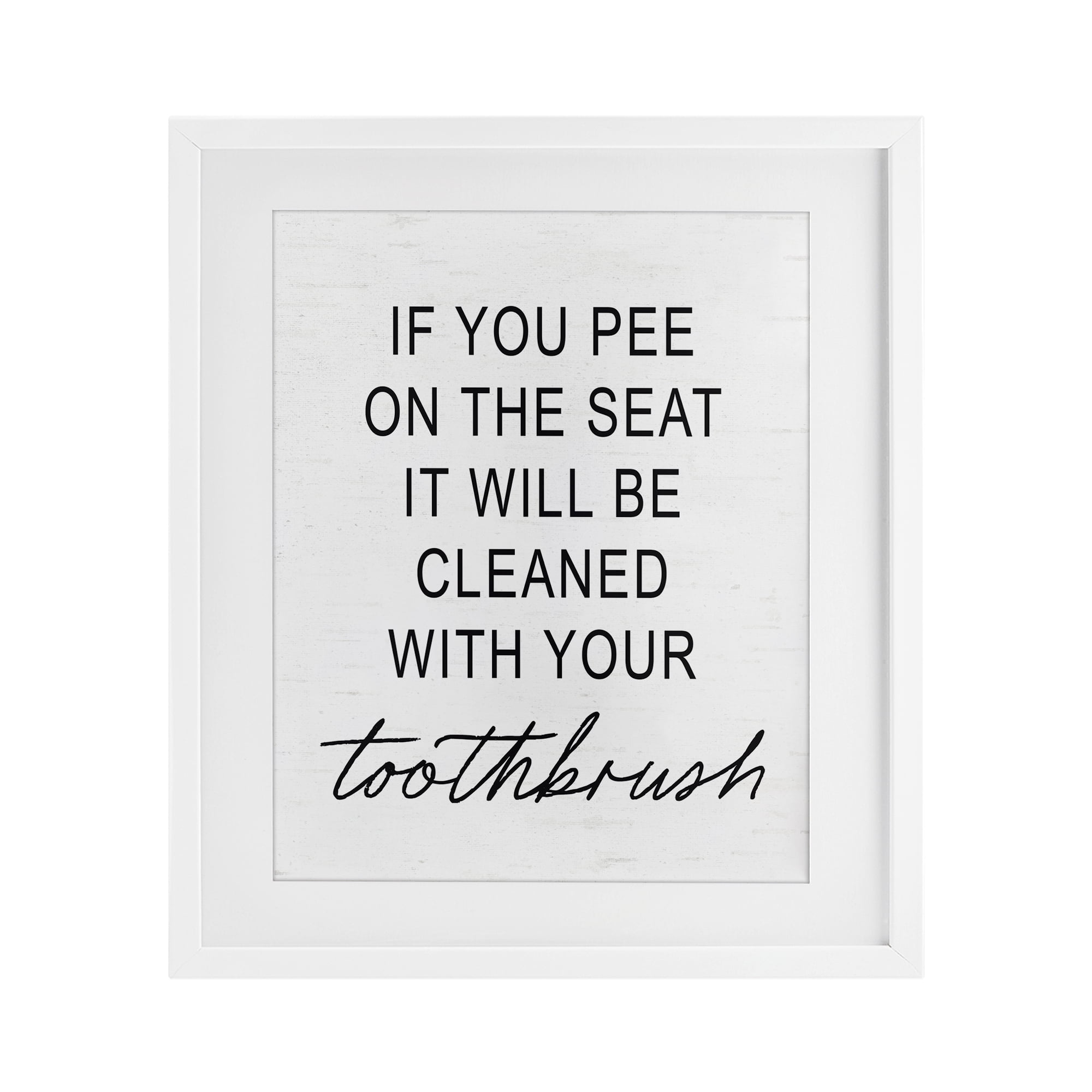 Sassy Clean With Toothbrush Warning White Framed Print Under Glass, design by Lettered and Lined