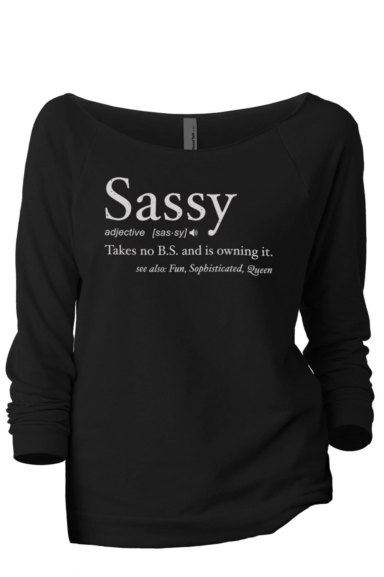 Sassy Definition Women's Fashion Slouchy 3/4 Sleeves Raglan Lightweight  Sweatshirt Black X-Large 