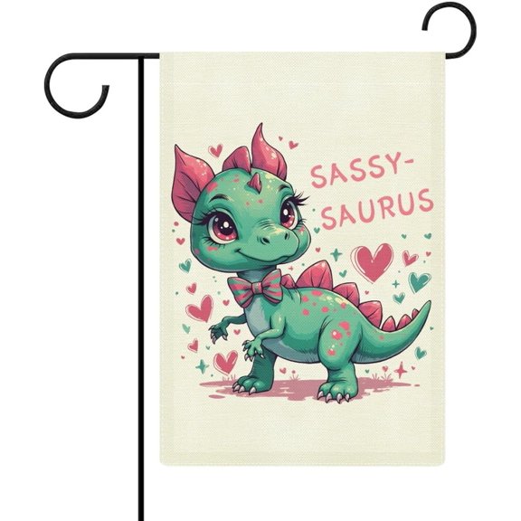 Sassy Dinosaur Garden Flag With Bow Tie, Double Sided Outdoor Decorative Flag, 12 x 18 Inch
