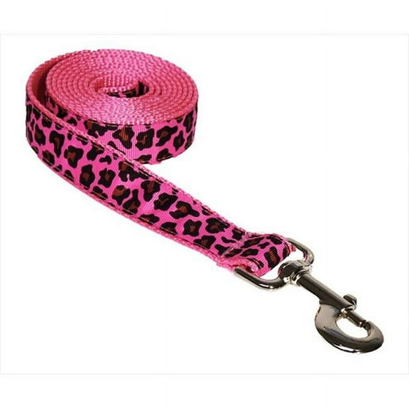 Sassy Dog Wear LEOPARD-FRUIT PUNCH2-L 4 ft. Leopard Dog Leash- Pink - Small