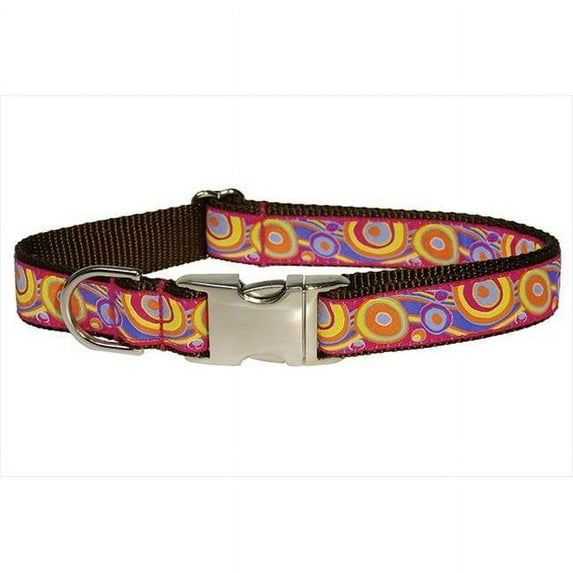 Sassy Dog Wear CIRCLES AND WAVES-ORGN4-C Circles And Waves Dog Collar- Pink & Orange - Large