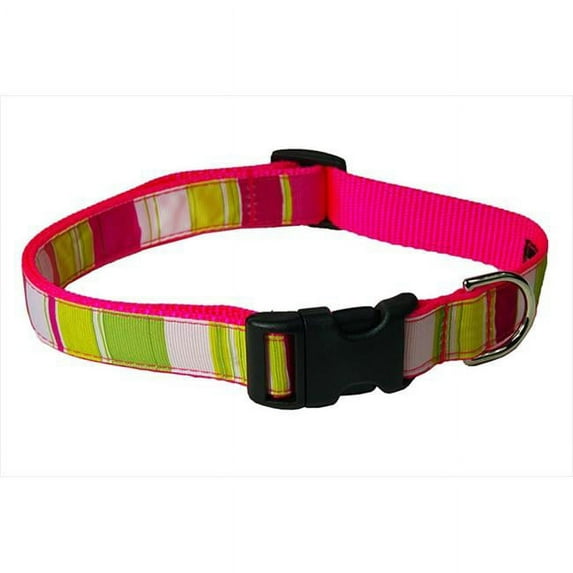 Sassy Dog Wear STRIPE-NEON PINK3-C Multi Stripe Dog Collar- Neon Pink - Medium