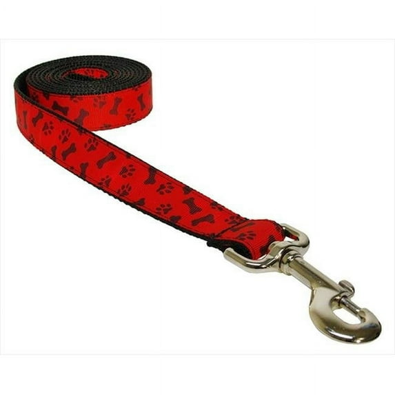 Sassy Dog Wear PAWS-BONES-POPPY3-L 6 ft. Paws & Bones-Poppy Dog Leash- Red - Medium