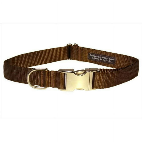 Sassy Dog Wear SOLID BROWN-METAL BUCKLE MED-C Nylon & Aluminum Buckles Dog Collar- Brown - Medium