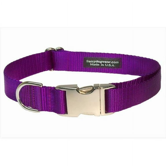 Sassy Dog Wear SOLID PURPLE-METAL BUCKLE LG-C Nylon & Aluminum Buckles Dog Collar- Purple - Large