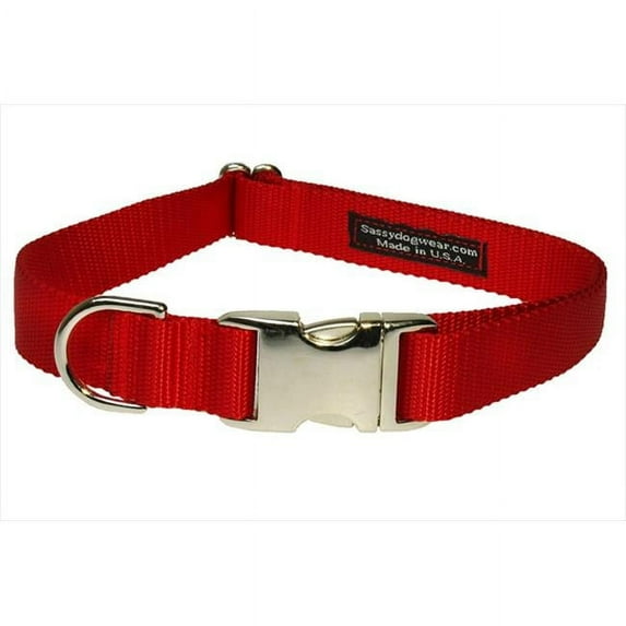 Sassy Dog Wear SOLID RED-METAL BUCKLE MED-C Nylon & Aluminum Buckles Dog Collar- Red - Medium
