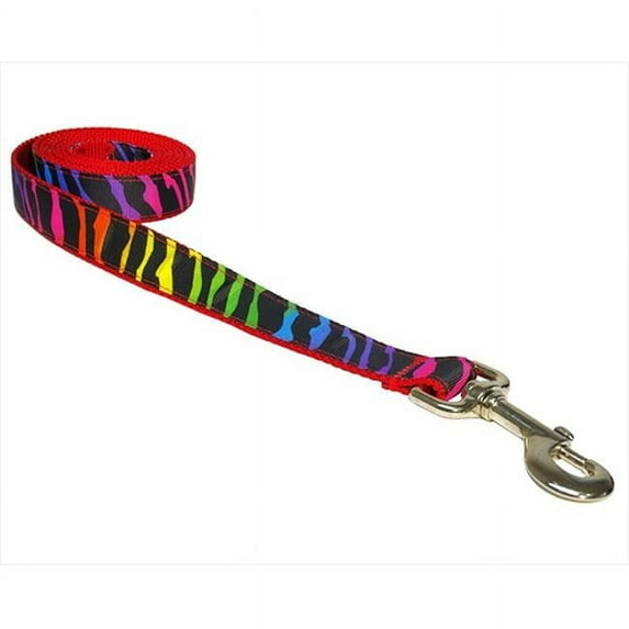 Sassy Dog Wear ZEBRA-RAINBOW2-L 4 ft. Zebra Dog Leash, Rainbow - Small