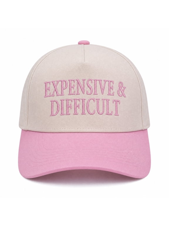 Sassy Embroidered Baseball Hat - Expensive & Difficult Women's Statement Cap - Trendy Pink & Beige Aesthetic Headwear