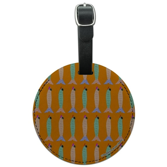 Sassy Fishies Round Leather Luggage Card Suitcase Carry-On ID Tag