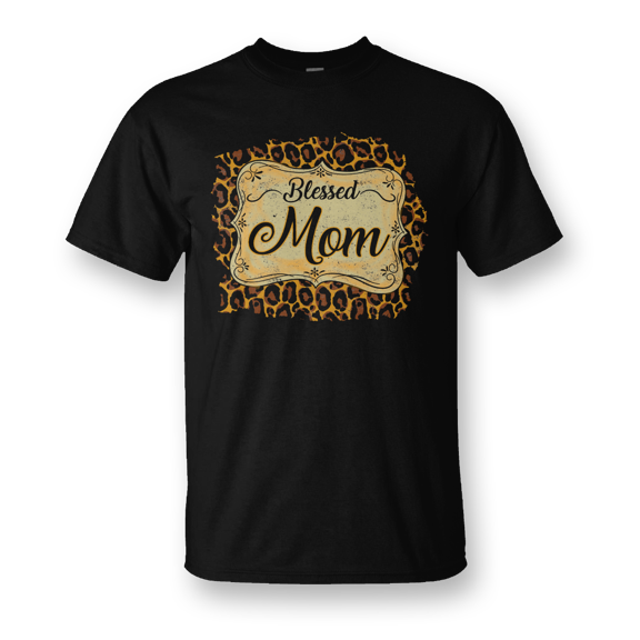 Sassy Frass Blessed Mom Leopard Front Print Bright Girlie T Shirt