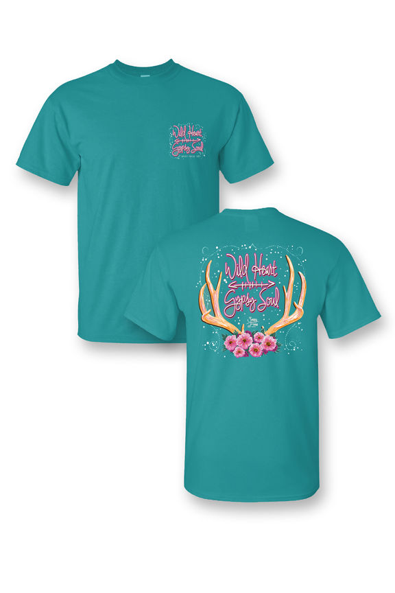 Sassy Frass Wild Heart Gypsy Soul Deer Antlers Flowers Girlie Bright T Shirt