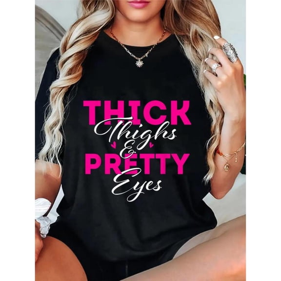 Sassy Graphic Tee, Tops Has Chic Body - Positive Design, Round Neck Regular Fit T - shirts, Size(S - 5XL)