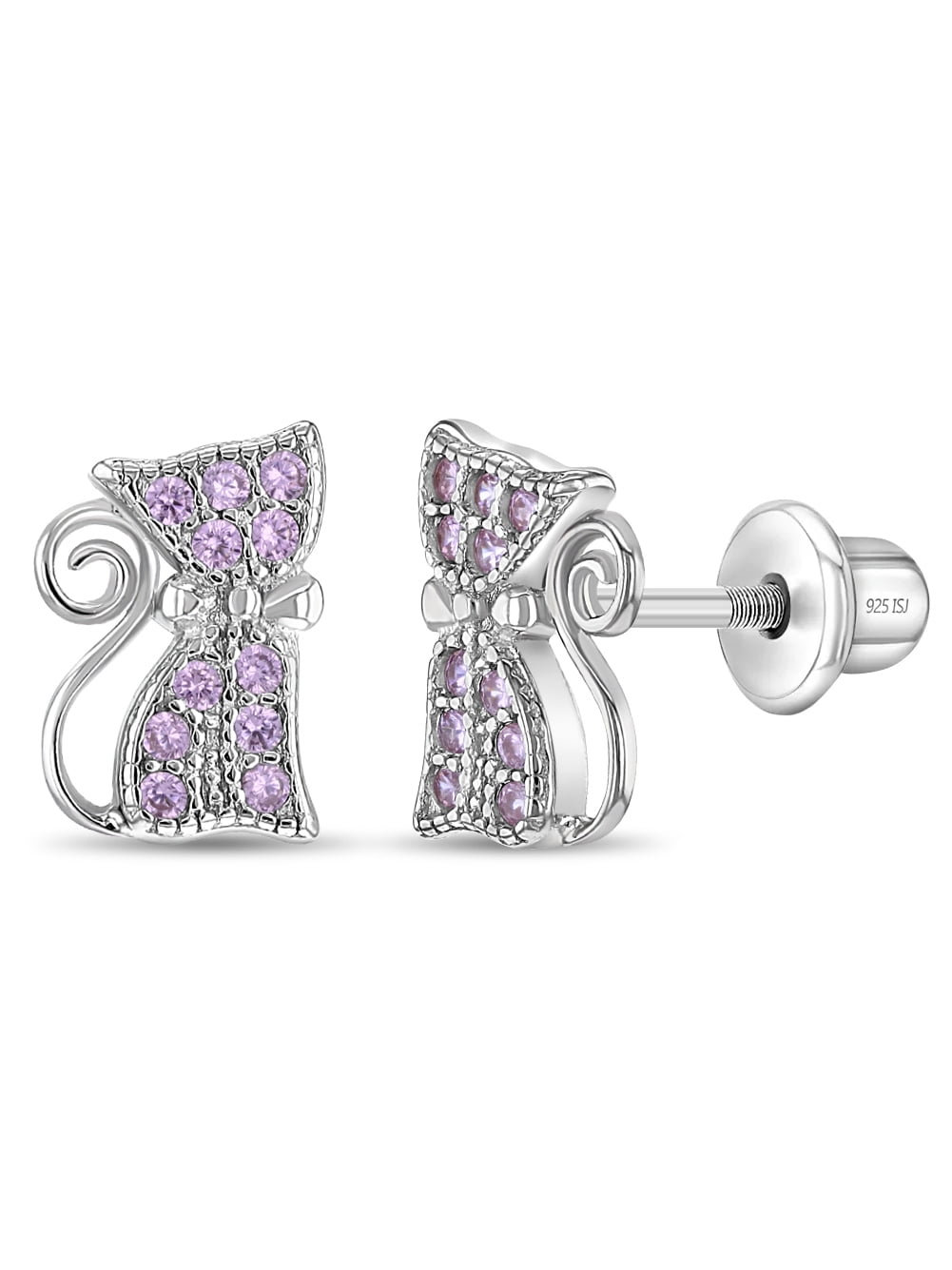 Sassy Kitty Cat Kids / Children's / Girls Earrings Screw Back - Sterling Silver