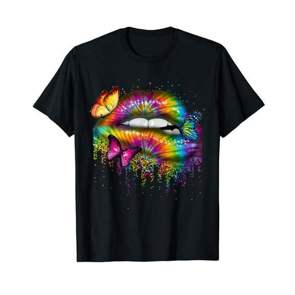 Sassy Lips 60s 70s Tie Dye Colours Hippie Clothes Women Lip T-Shirt