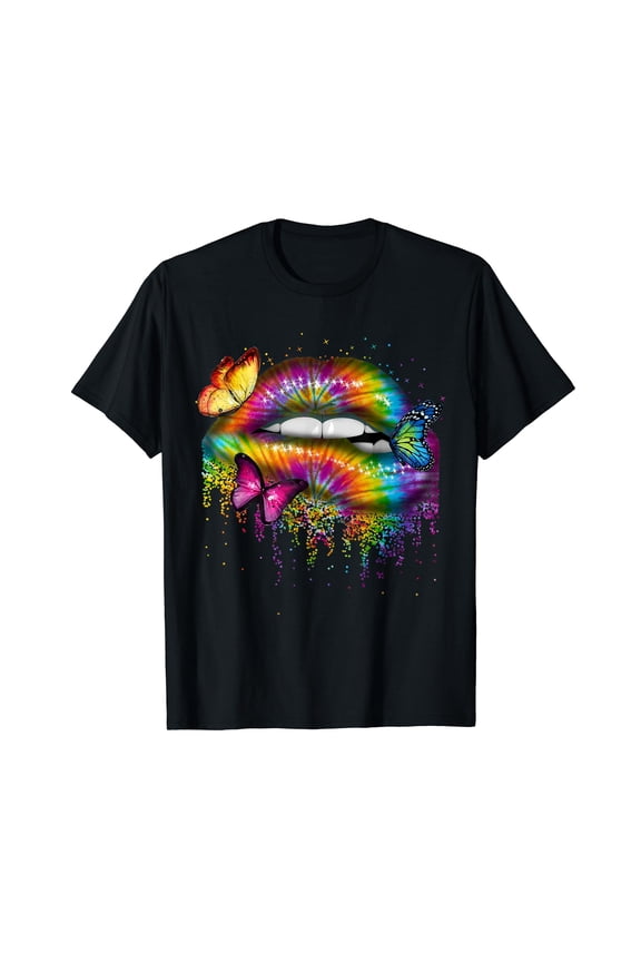 Sassy Lips 60s 70s Tie Dye Colours Hippie Clothes Women Lip T-Shirt
