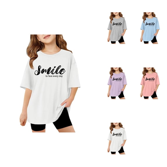 Sassy Little Soul Girls Short Sleeve Oversized T-Shirt with Letter Print, Casual Crewneck Basic Top for Summer, Ages 3-14