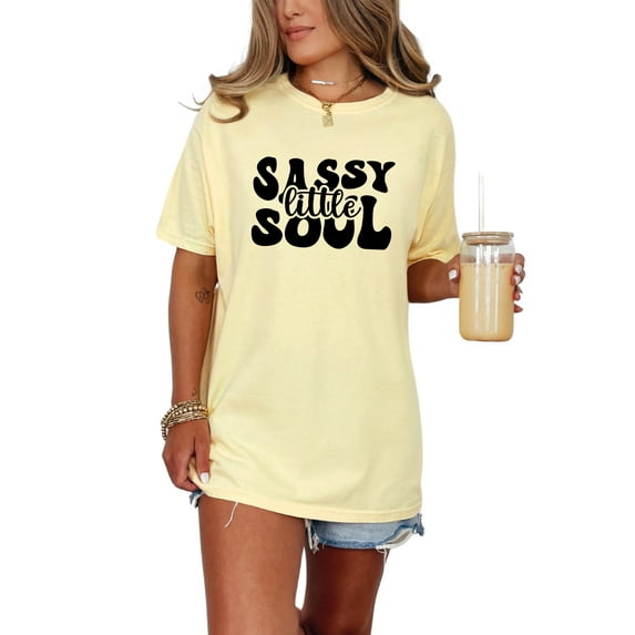 Sassy Little Soul, Groovy Retro Wavy Text, Butter Comfort Colors T-Shirt, Small