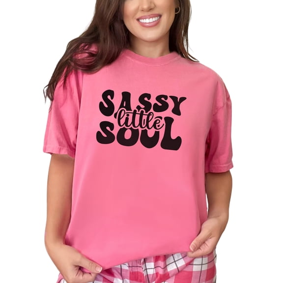 Sassy Little Soul, Groovy Retro Wavy Text, Crunchberry Comfort Colors T-Shirt, Small