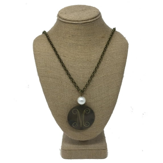 Sassy Pearl One Initial Antique Bronze Pendant Necklace