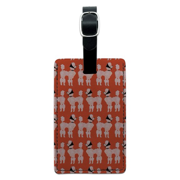 Sassy Pretty Proper Poodle Parade Pattern Rectangle Leather Luggage Card Suitcase Carry-On ID Tag