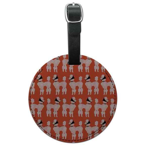 Sassy Pretty Proper Poodle Parade Pattern Round Leather Luggage Card Suitcase Carry-On ID Tag