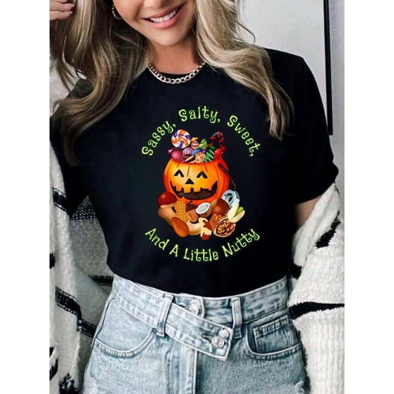Sassy Salty Sweet And A Little Nutty Halloween T‑Shirt For Women