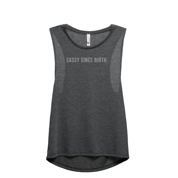 Sassy Since Birth Women's Fashion Sleeveless Muscle Tank Top Tee Charcoal Grey Medium