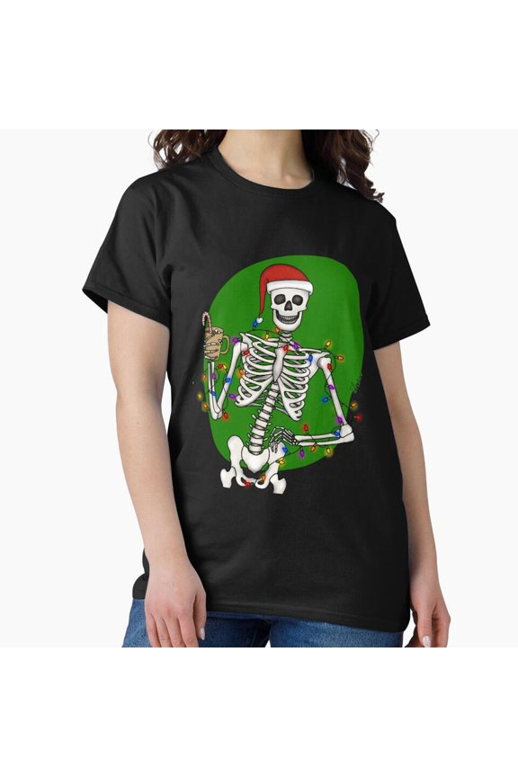 Sassy Skelly Christmas With A Skeleton And A St. Nick Hat Funny Holiday G17257 Unisex T-Shirt, Up to Size 5XL