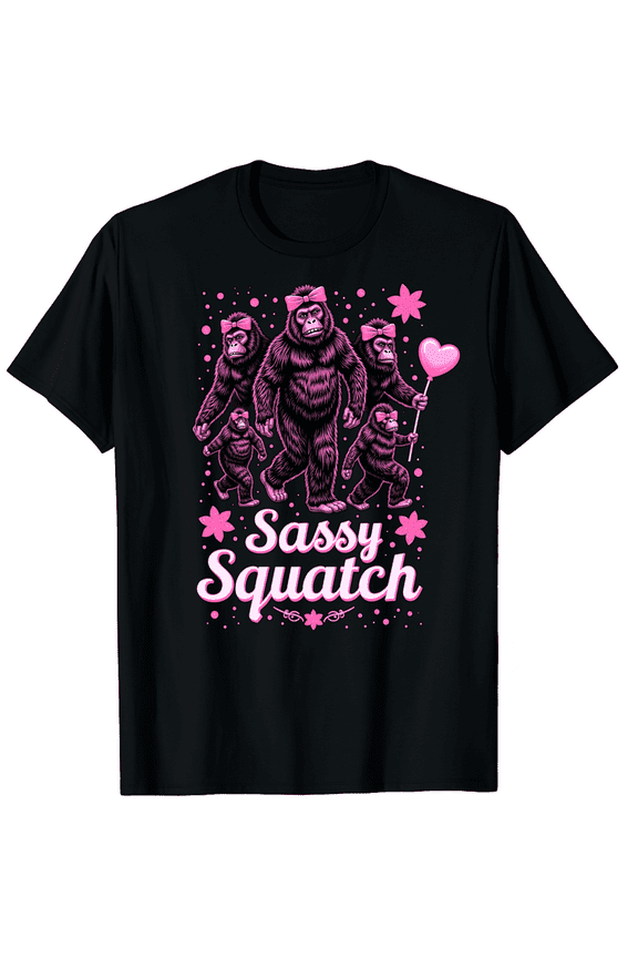 Sassy Squatch Funny Bigfoot Sasquatch Girl Mom Coquette Bow Graphic Black T-Shirt for Men and Women