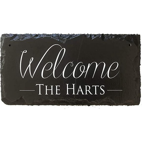 Sassy Squirrel Welcome Guests with this Beautifully Handcrafted and Customizable Slate Home Name Plaque (12"x6" or 18"x8"). Improve the Curb Appeal of your Property with this Personalized House Sign.