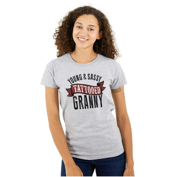 Sassy Tattooed Granny Funny Grandma Womens Fitted Plus Size Graphic Tee Brisco Brands 2X