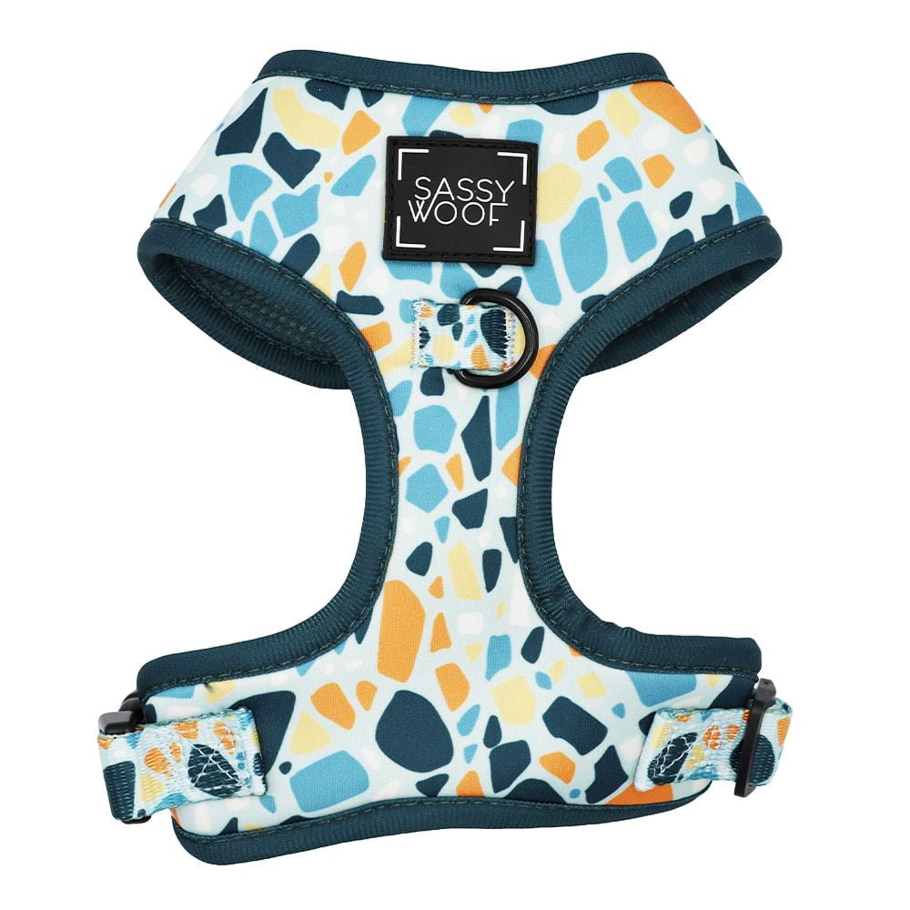 Sassy Woof Comfort Dual-Clip Adjustable Dog Harness - Blue Terrazzo, Medium