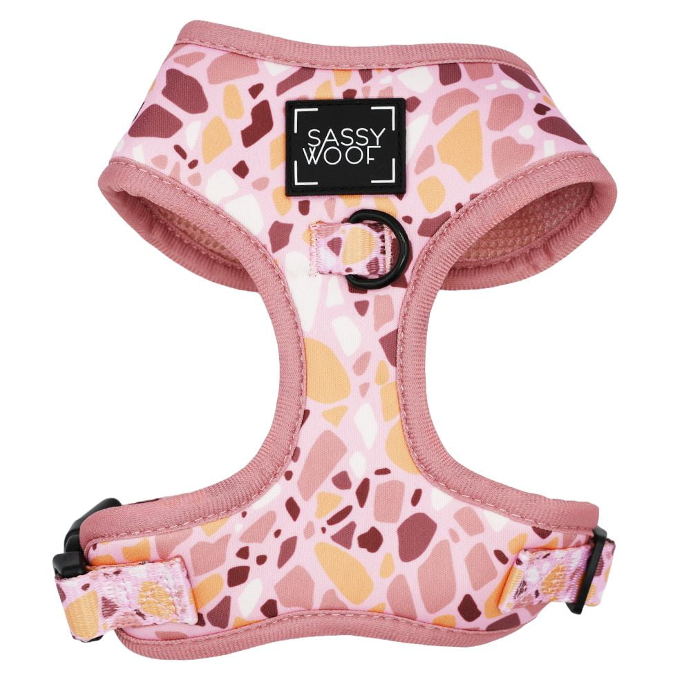 Sassy Woof Comfort Dual-Clip Adjustable Dog Harness - Pink Terrazzo, Medium
