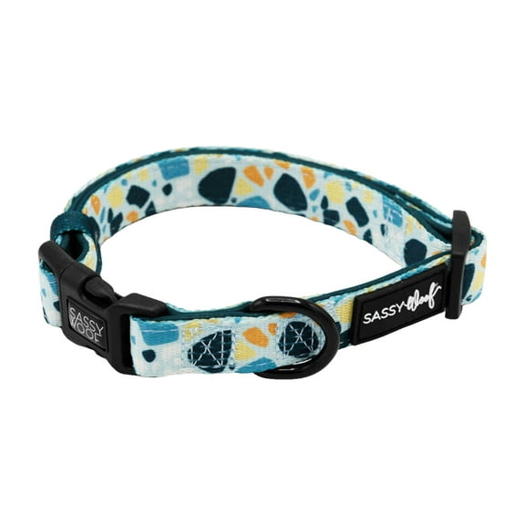 Sassy Woof Cushioned Adjustable Dog Collar - Blue Terrazzo, Large