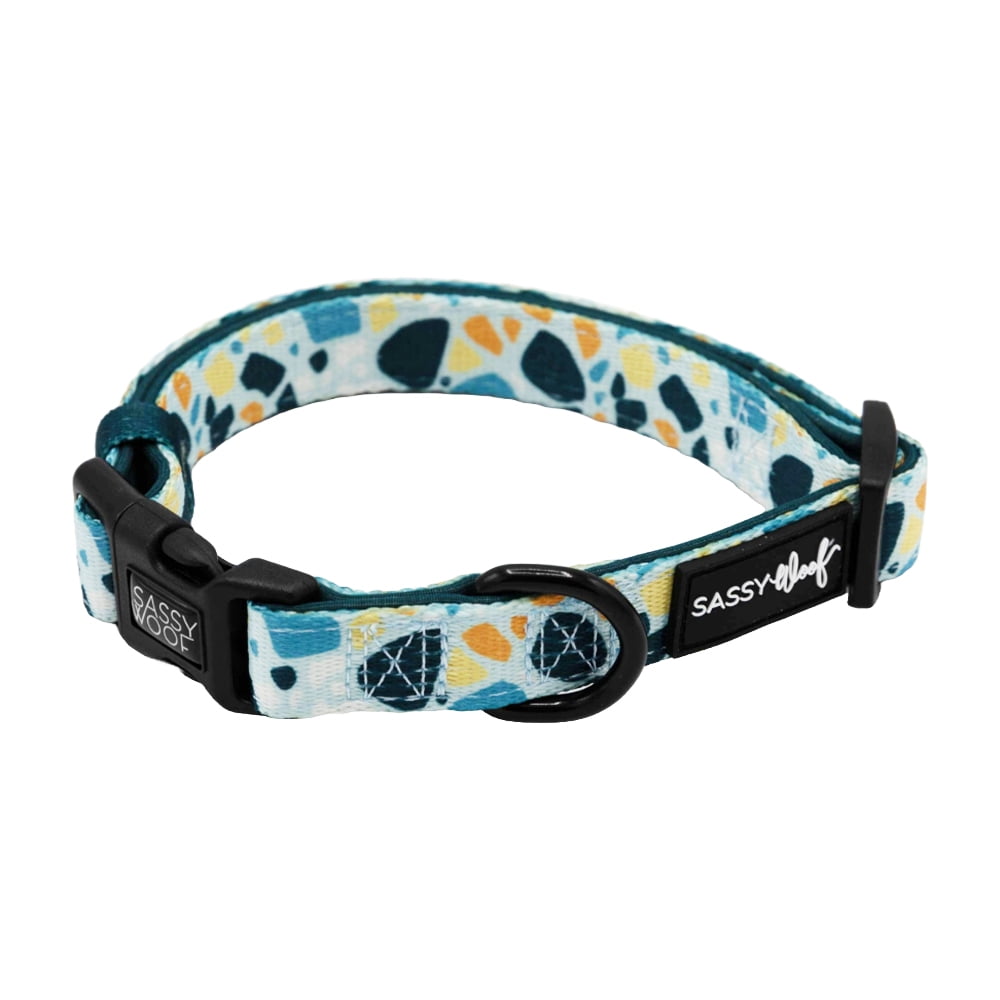 Sassy Woof Cushioned Adjustable Dog Collar- Blue Terrazzo, Small
