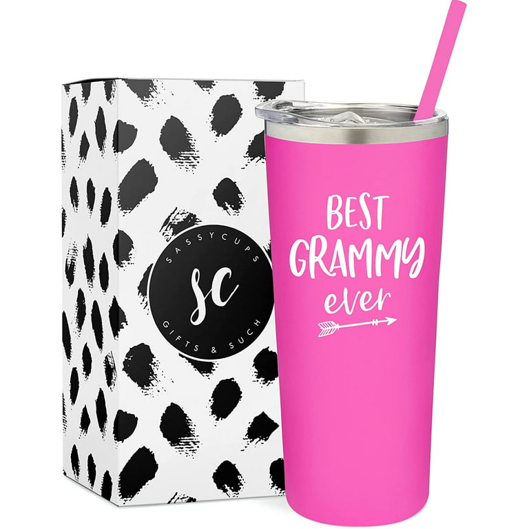 SassyCups Best Grammy Ever Stainless Steel Insulated Tumbler with Straw, 22  Fl Oz, Pink