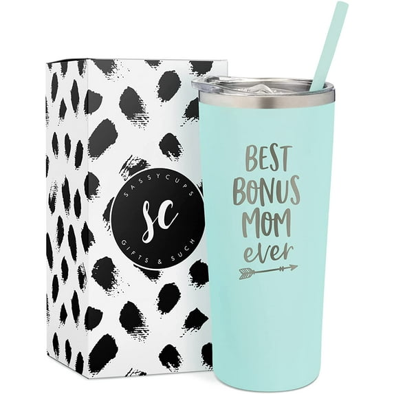 SassyCups Engraved Best Bonus Mom Ever Insulated Stainless Steel Tumbler, 22 Oz, Mint