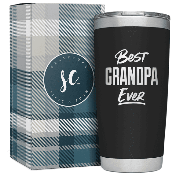 SassyCups Engraved Stainless Steel Best Grandpa Ever Tumbler, 20 oz, Black