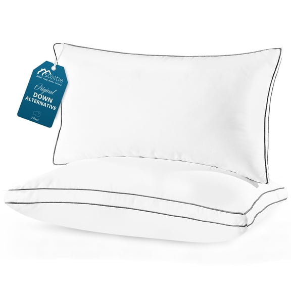 Sasttie Bed Pillows King Size Set of 2, King Size Gusseted Bed Pillows for Side, Back, and Stomach Sleepers, Hotel Quality, Oeko-Tex Certified Fluffy Supportive Down Alternative Filling, 2 Pack