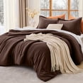thumbnail image 1 of Sasttie Queen Comforter Set Dark Brown, 3 Piece Solid Bedding for All Seasons, Soft and Breathable Down Alternative Bed Set with 2 Pillowshams, 1 of 9