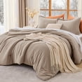 thumbnail image 1 of Sasttie Queen Comforter Set Dark Linen, 3 Piece Solid Bedding for All Seasons, Soft and Breathable Down Alternative Bed Set with 2 Pillowshams, 1 of 9