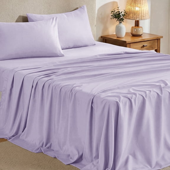 Sasttie King Size Sheets Set Brushed Microfiber, 4 Piece Sheet Set Upto 16 Inches Deep Pocket Bedding Sheets & Pillowcases - Lavender