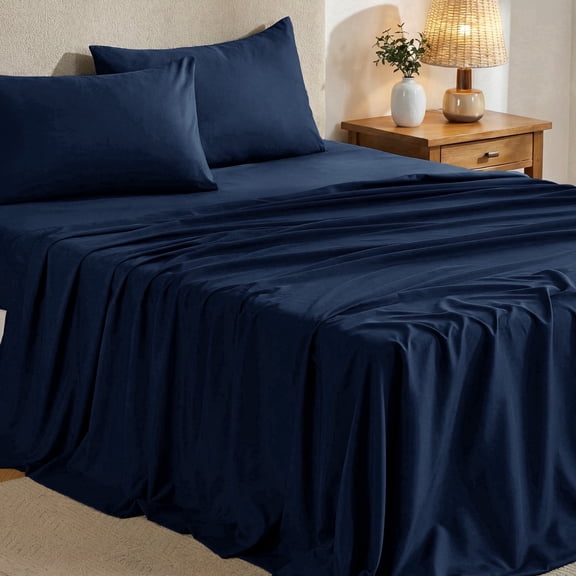 Sasttie King Size Sheets Set Brushed Microfiber, 4 Piece Sheet Set Upto 16 Inches Deep Pocket Bedding Sheets & Pillowcases - Navy