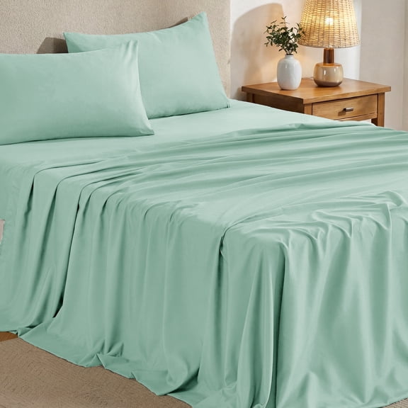 Sasttie King Size Sheets Set Brushed Microfiber, 4 Piece Sheet Set Upto 16 Inches Deep Pocket Bedding Sheets & Pillowcases - Sage Green